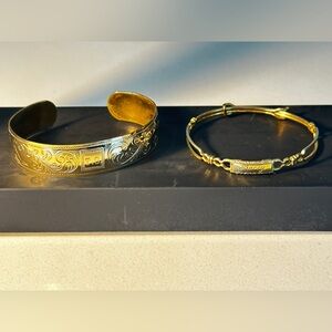 Set of 2 Antique Vintage Gold Filled Engraved Bracelets - small/child/infant